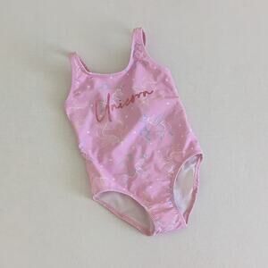 NWT Zara Girls Sz 12/24m Unicorn Foil Swimsuit One Piece Pink Pastel